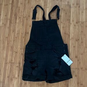 Black Distressed Denim Overalls
